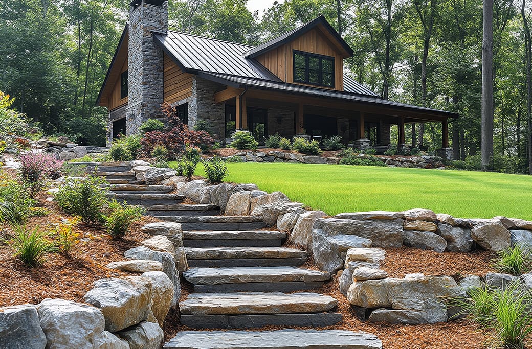 Garage and Pathways
